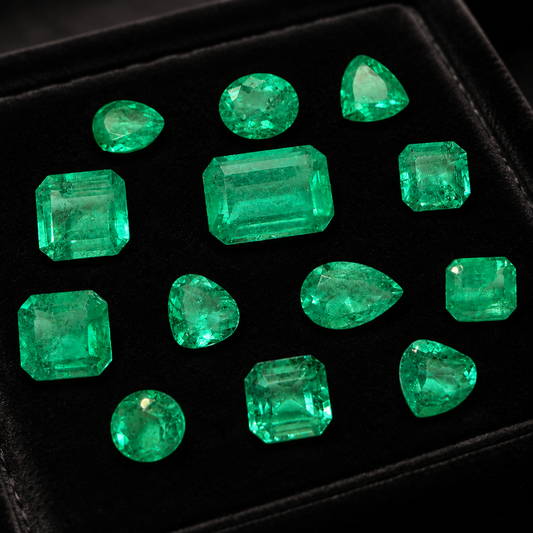 Lote de cristal, 1 piedra talla esmeralda, 1 lagrima, 4 corazones, 1 ovalo, 1 redonda y 5 cuadradas 27.80k